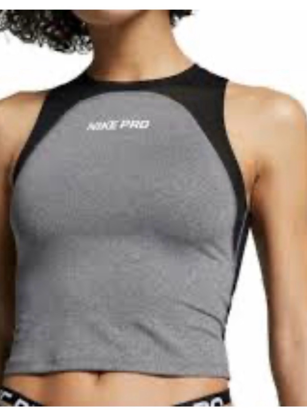 g Title: Nike Pro Dri-FIT Cropped Training Tank Top Grey & Black with mesh back